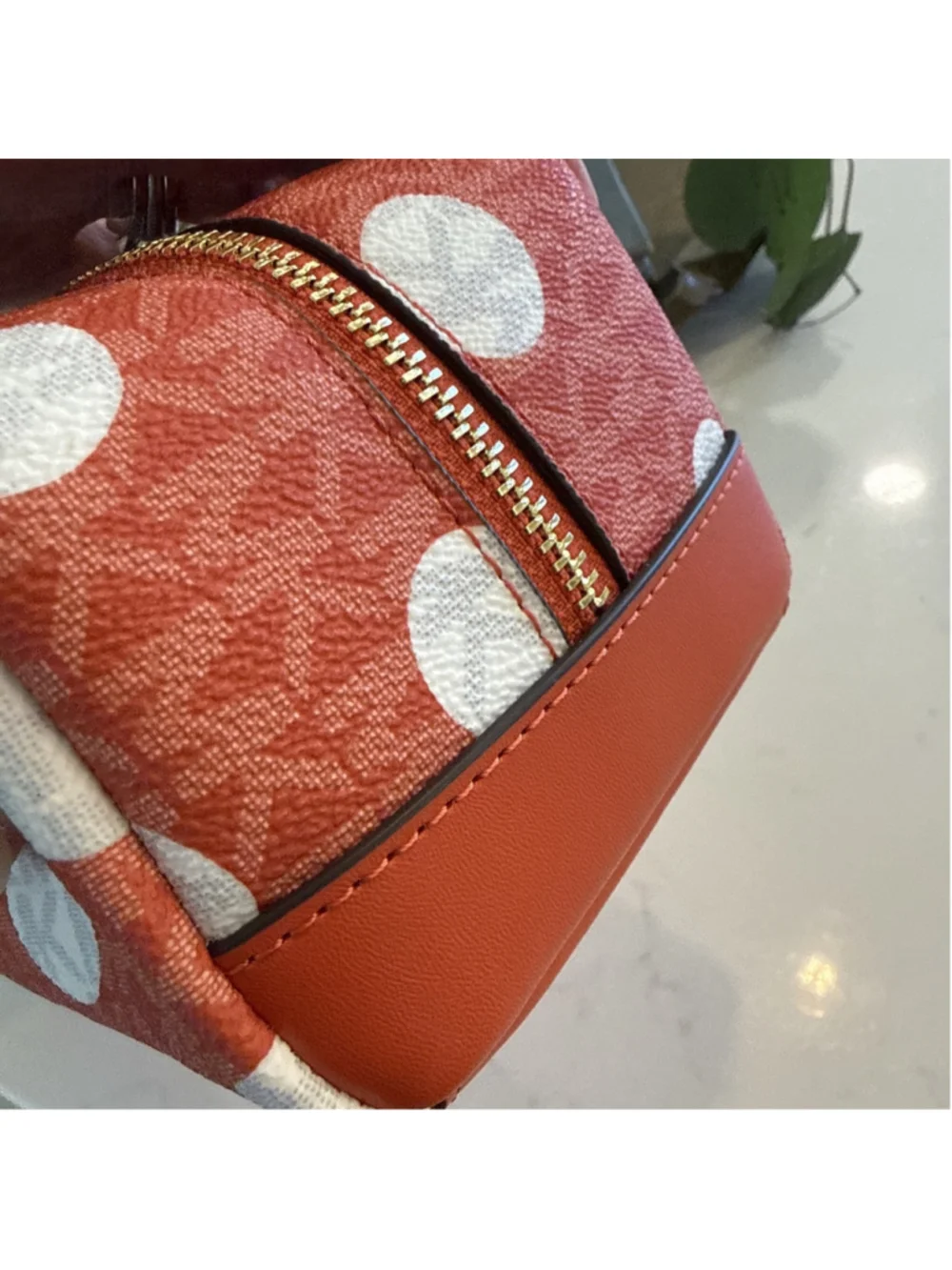 Michael Kors Jet Set Women Polka Dot Signature Logo Travel Case Bag Red Clay New